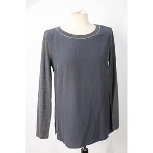 Caroline Freese IT 42 M Gray Mixed Media Silk Wool Knit Top Italy Peserico